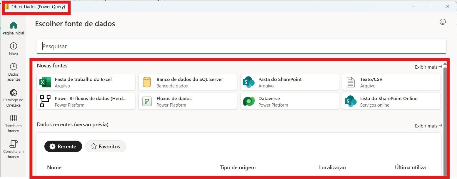 Novidades do Power BI - Nova experiência Obter Dados